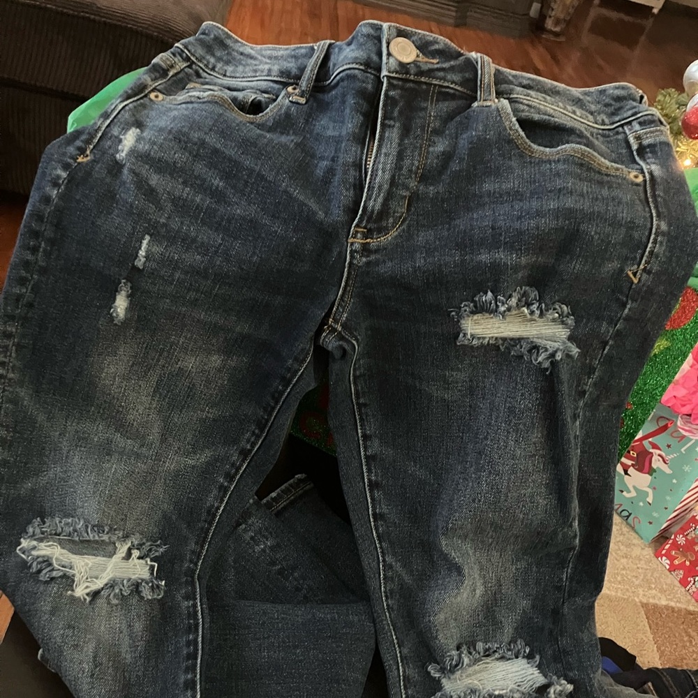 American Eagle Outfitters Dark Blue Distressed Boyfriend Jeans